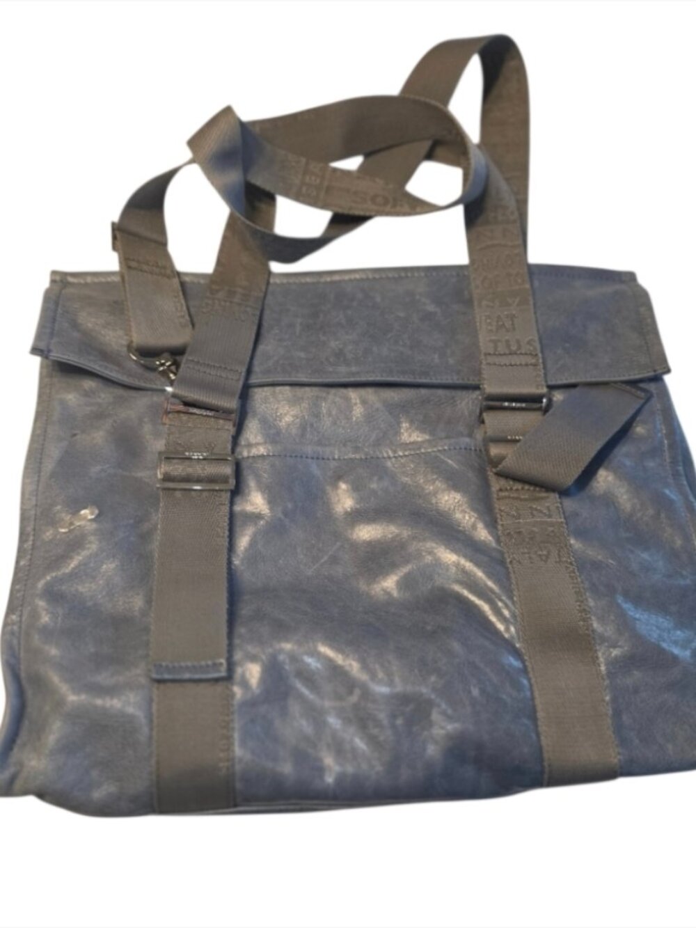 Nannini Slate Blue Leather Crossbody Bag Vintage Gray Crossbody Shoulder Straps